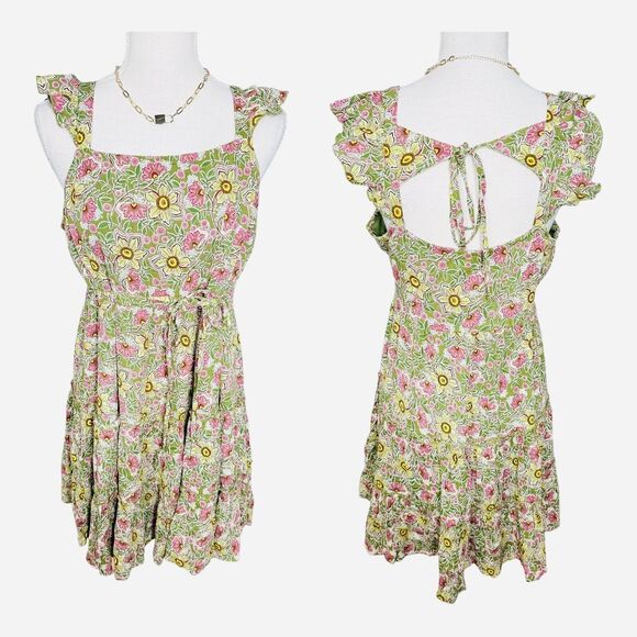 Maurices Dresses & Skirts - Maurices Womens Floral Cap Sleeve Open Back Summer Pleated Mini Dress Green XXL